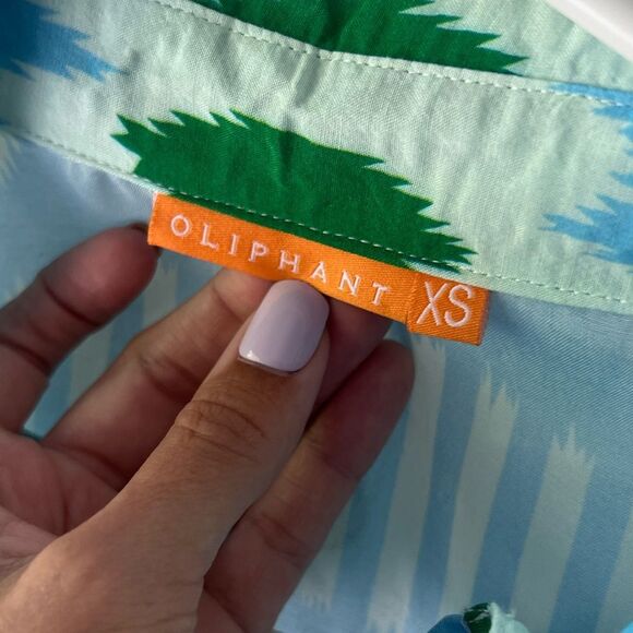 Oliphant V-Neck Maxi Midi Flutter Sleeve Dress Ikat Blue Green XS Cotton - Picture 3 of 5